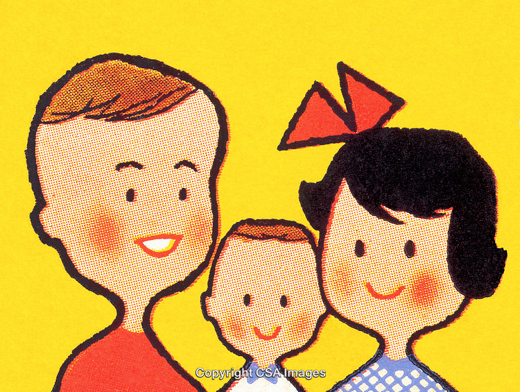 Illustration of a Happy Family in a Retro Cartoony Style