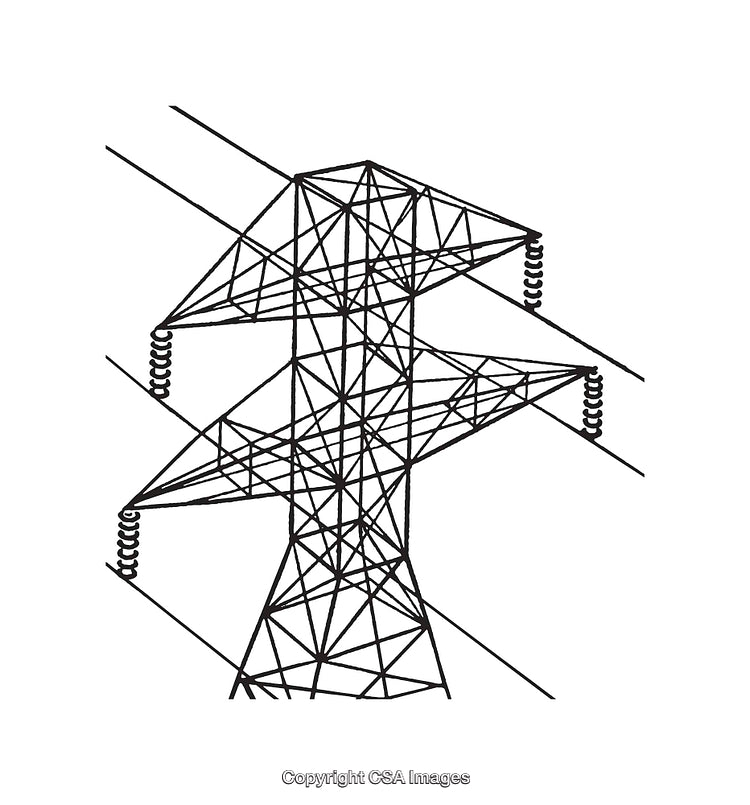 Detailed Line Art Illustration of a Power Line Transmission Tower