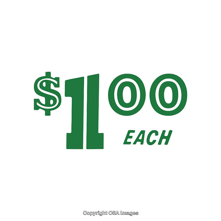 Green Text Displaying One Dollar Each on a White Background
