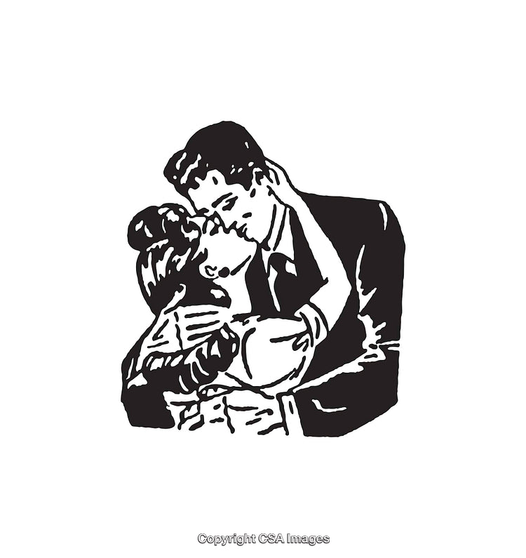 Romantic Black and White Line Art of Couple Embracing and Kissing