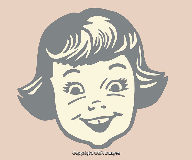 Colorful Retro Style Illustration of a Cheerful Cartoon Girl Face