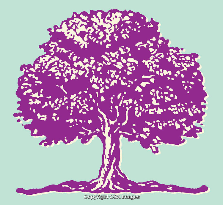 Vibrant Purple Tree Illustration on Light Green Background