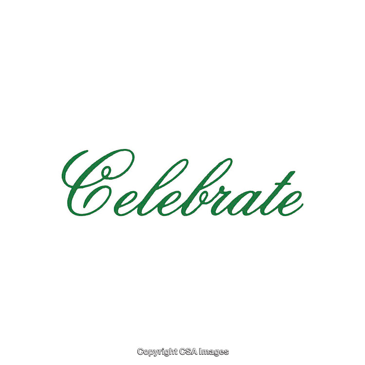 Elegant Green Calligraphy Word Celebrate on a White Background