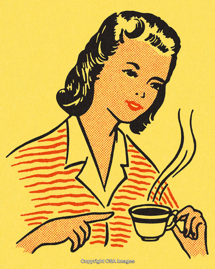 Retro Illustration of Woman Holding Coffee Cup in Pop Art Style