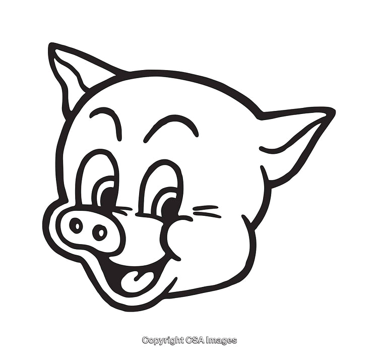 Smiling Cartoon Pig Face Line Art Illustration on a White Background