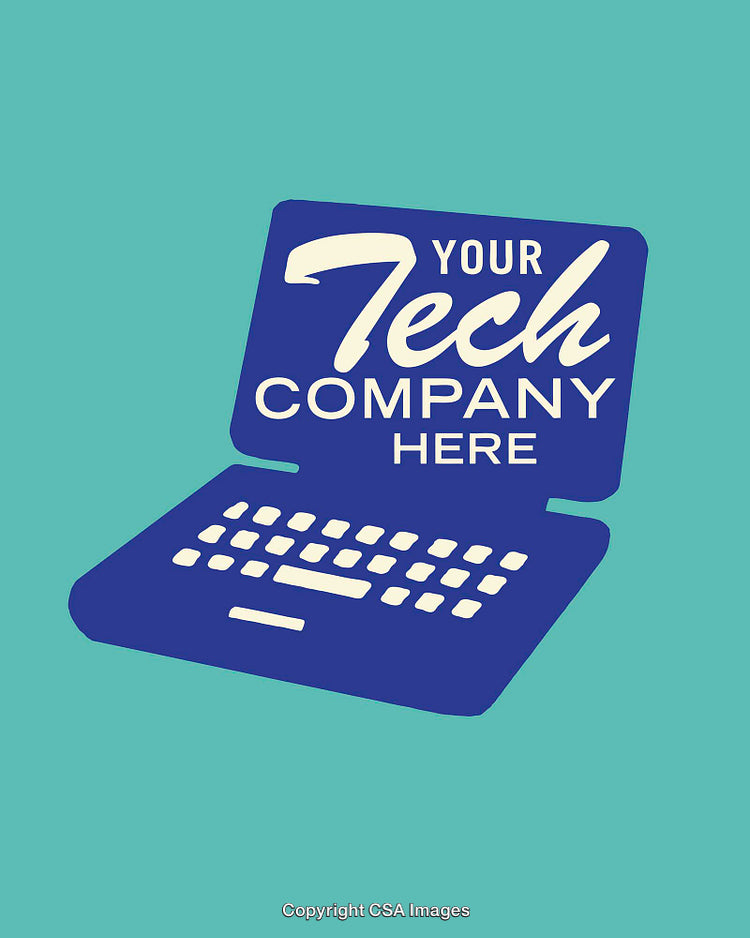 Illustrated Laptop Design with Personalized Tech Company Text