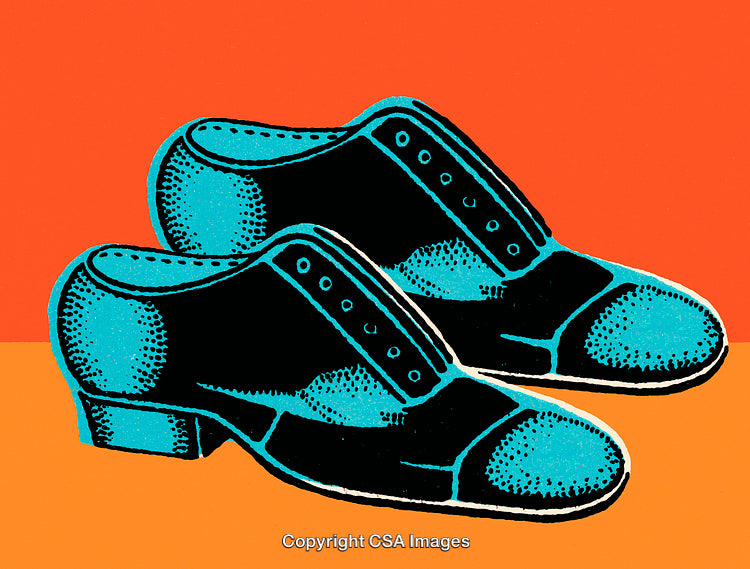 Illustration of Formal Blue Shoes Against a Vibrant Orange Background