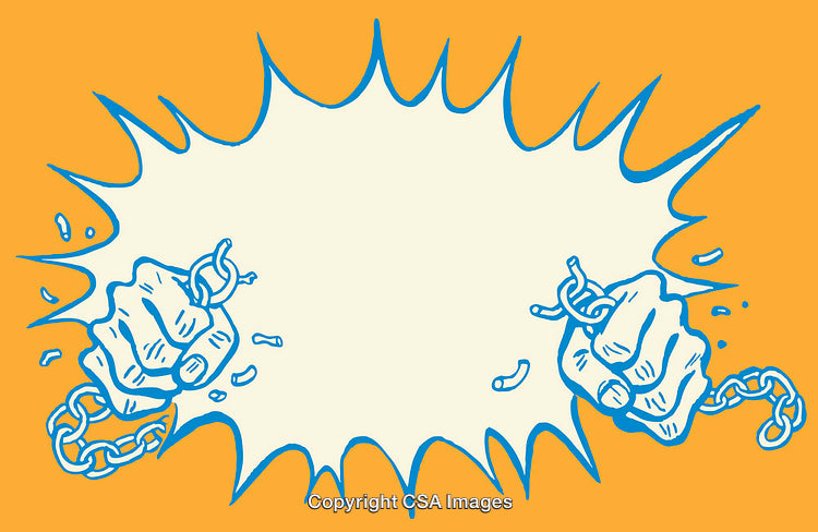 Dynamic Illustration of Hands Breaking Free From Chains
