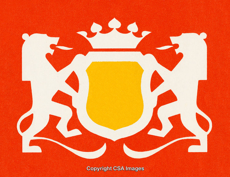 Classic Coat of Arms with Heraldic Lions and Crown Emblem on Red Background