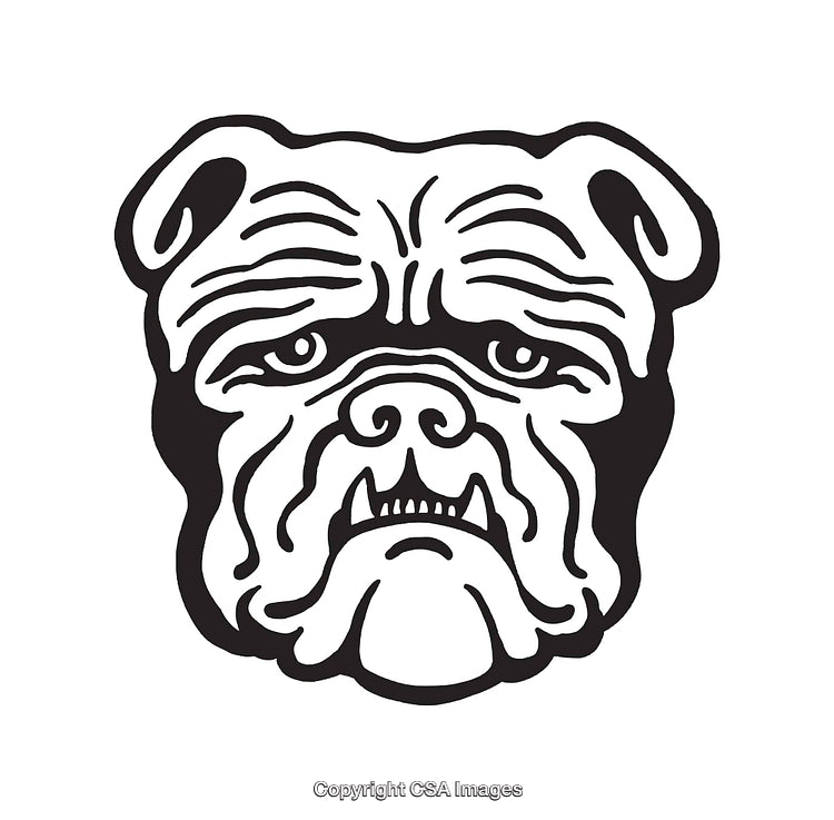Black and White Line Art Illustration of a Bulldog Head