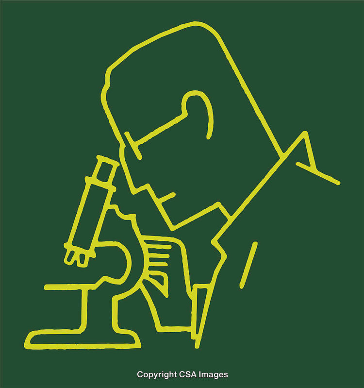Scientific Researcher Using Microscope Line Art Illustration on Green Background