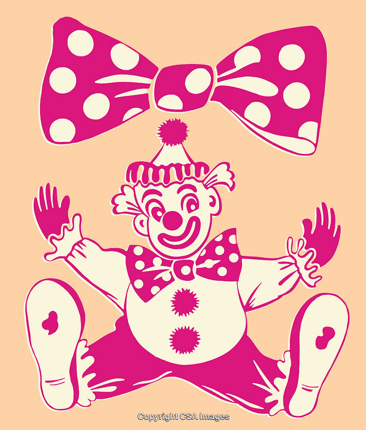 Whimsical Clown Illustration With Polka Dot Accessories in Bold Pink Tones