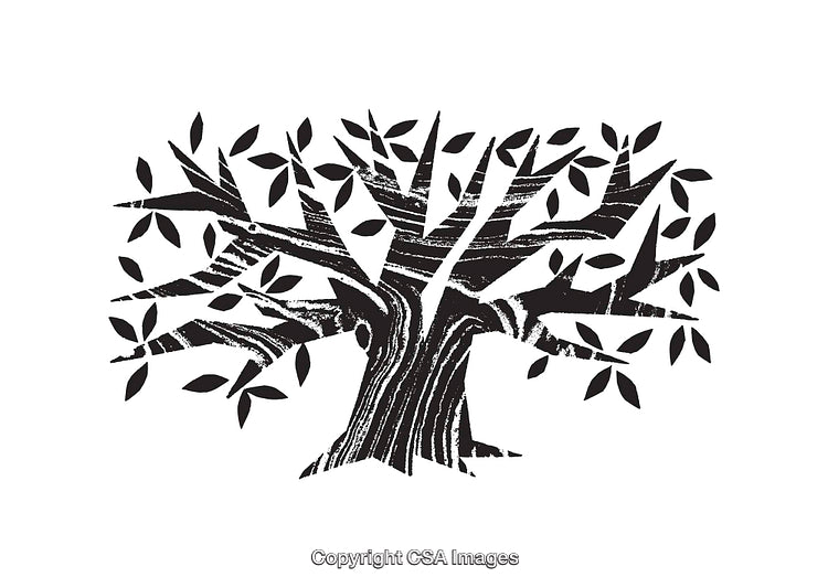 Black and White Artistic Tree Line Art with Stylized Details