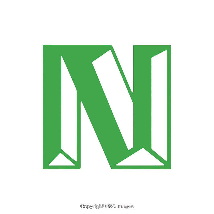 Stylized Green Letter N with a Geometric Design on White Background