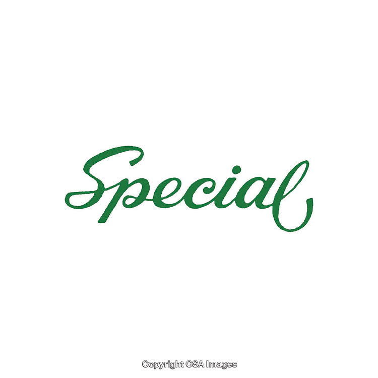 Green Calligraphy Inscription Reading 'Special' on a White Background