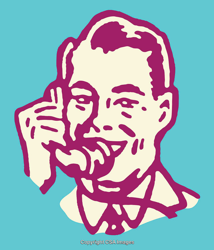 Retro-Style Line Art Illustration of Businessman on Phone