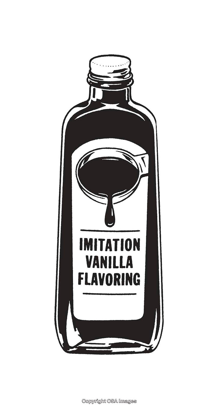 Black and White Line Art of Imitation Vanilla Flavoring Bottle