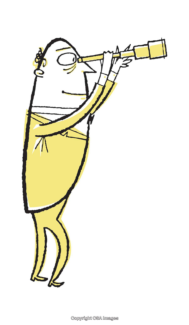 Illustration of a Man Observing Through a Telescope in Yellow Attire