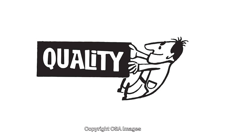 Cartoon Character Promoting the Concept of Quality in Bold Typography