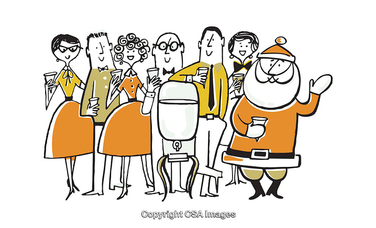 Festive Office Party Illustration with Santa and Colleagues in Vibrant Style