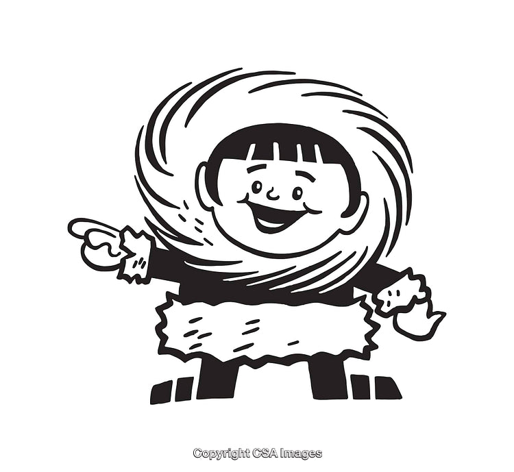 Black And White Illustration of a Smiling Inuit Person in Winter Clothing