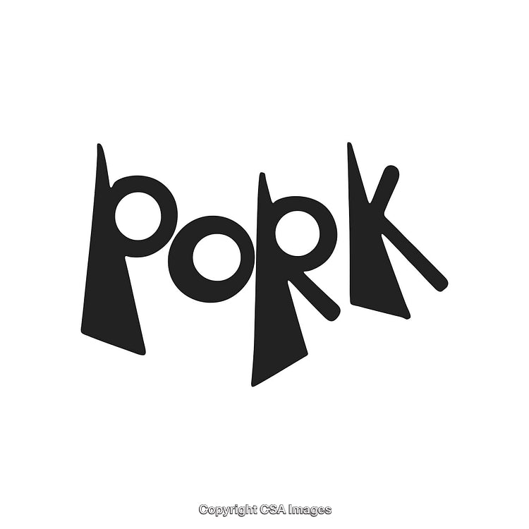 Modern Stylized Pork Text Design in Bold Black Letters on White Background