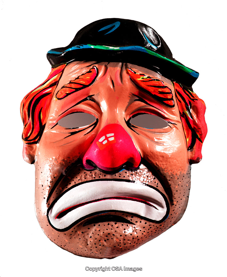 Sad Clown Mask Painted with Expressive Features and Red Nose