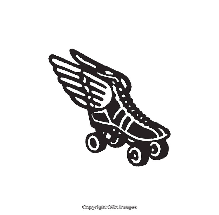 Winged Roller Skate Black And White Line Art Illustration