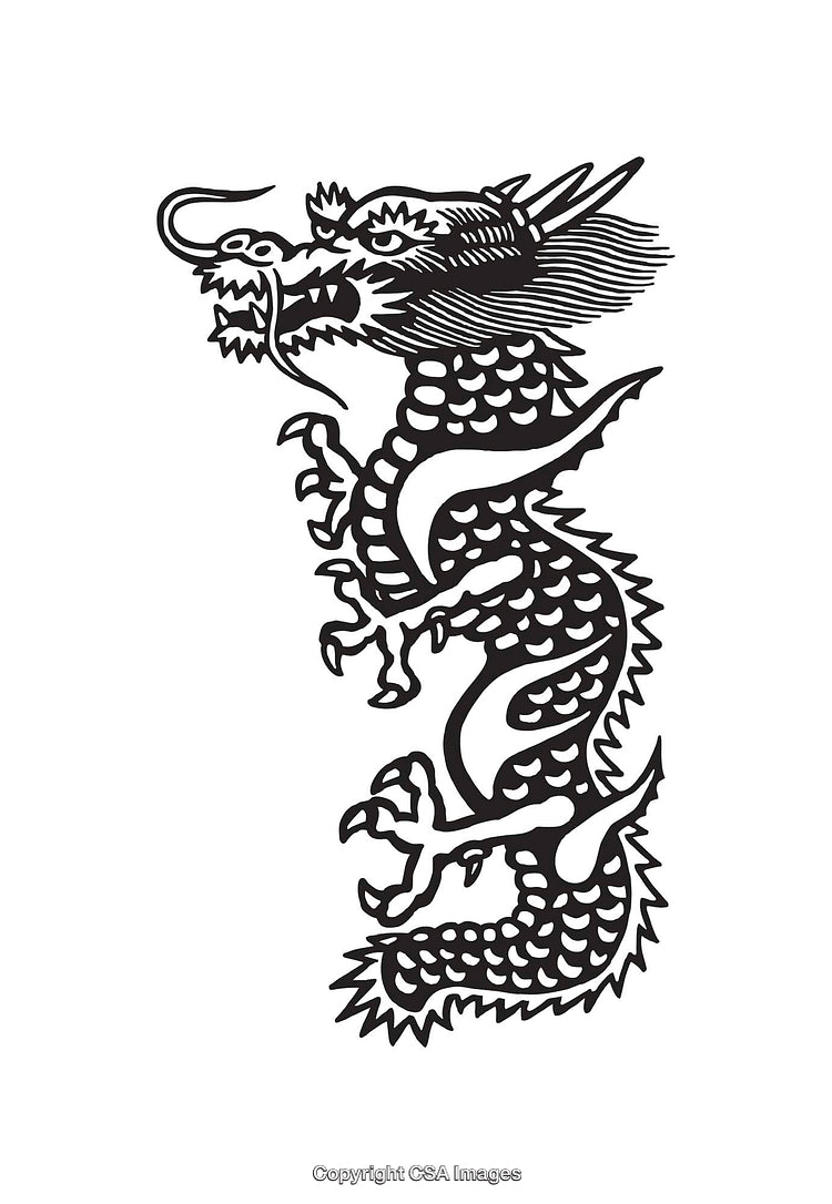 Black and White Line Art Illustration of a Traditional Chinese Dragon