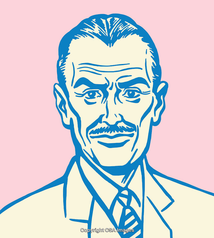 Vintage Pop Art Style Illustration of a Businessman with a Mustache
