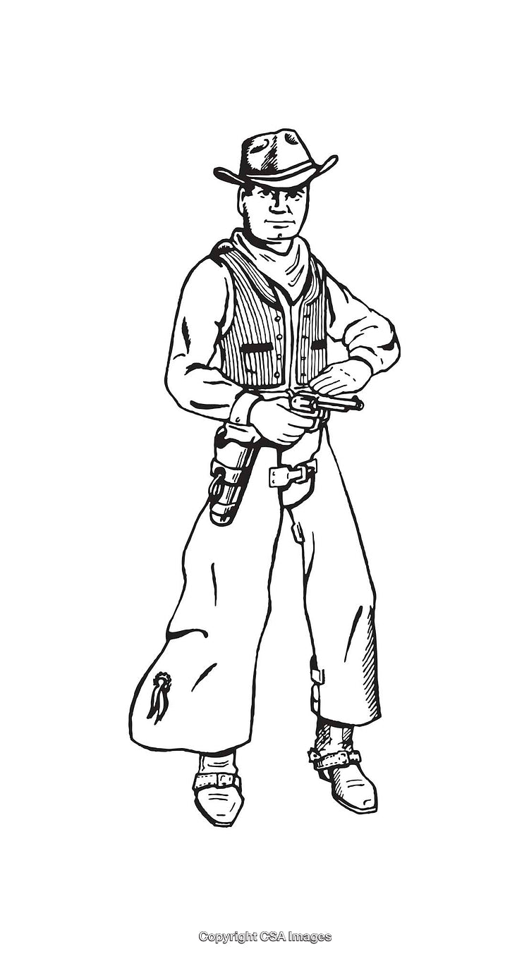 Line Art of a Western Cowboy in Classic Outfit