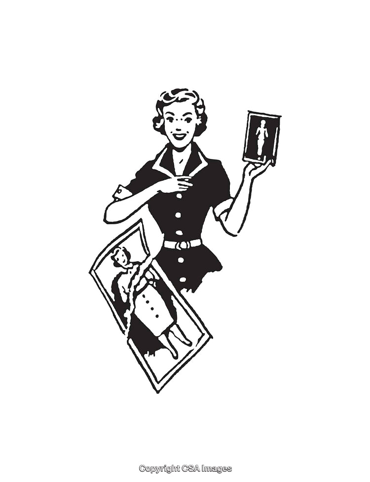 Retro Black and White Artwork Showing a Woman with Images