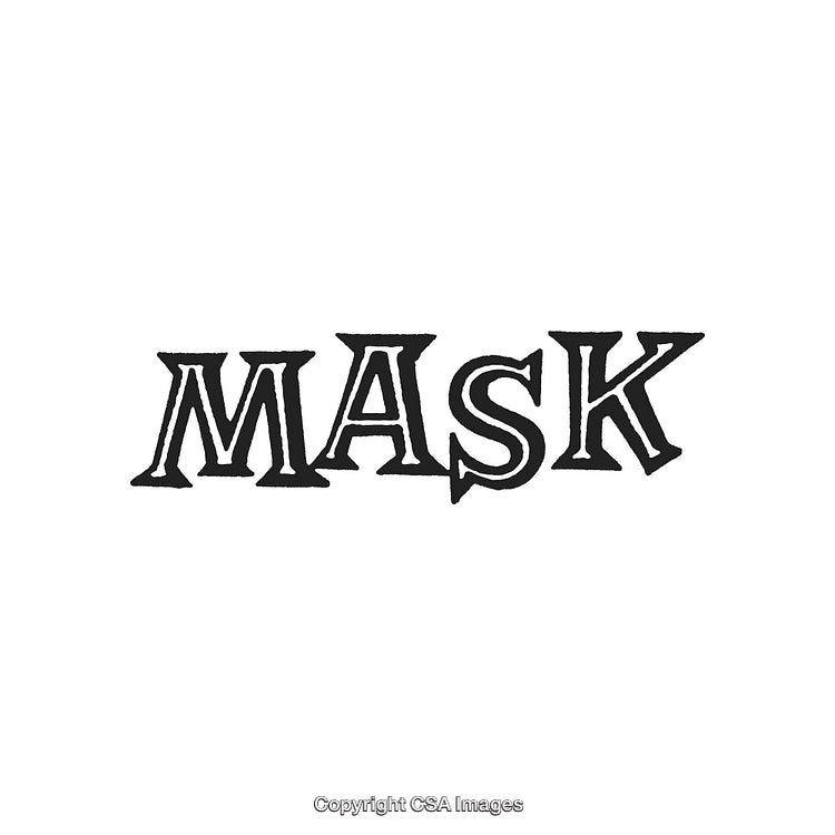 Engraved Black Typeface of the Word Mask on White Background