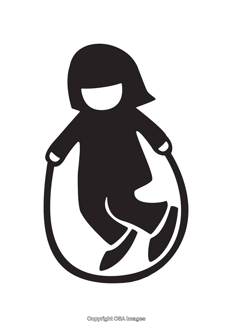 Minimalist Black and White Illustration of a Girl Skipping Rope