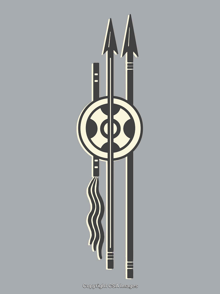Color Line Art Illustration of Traditional Spear and Shield Emblems