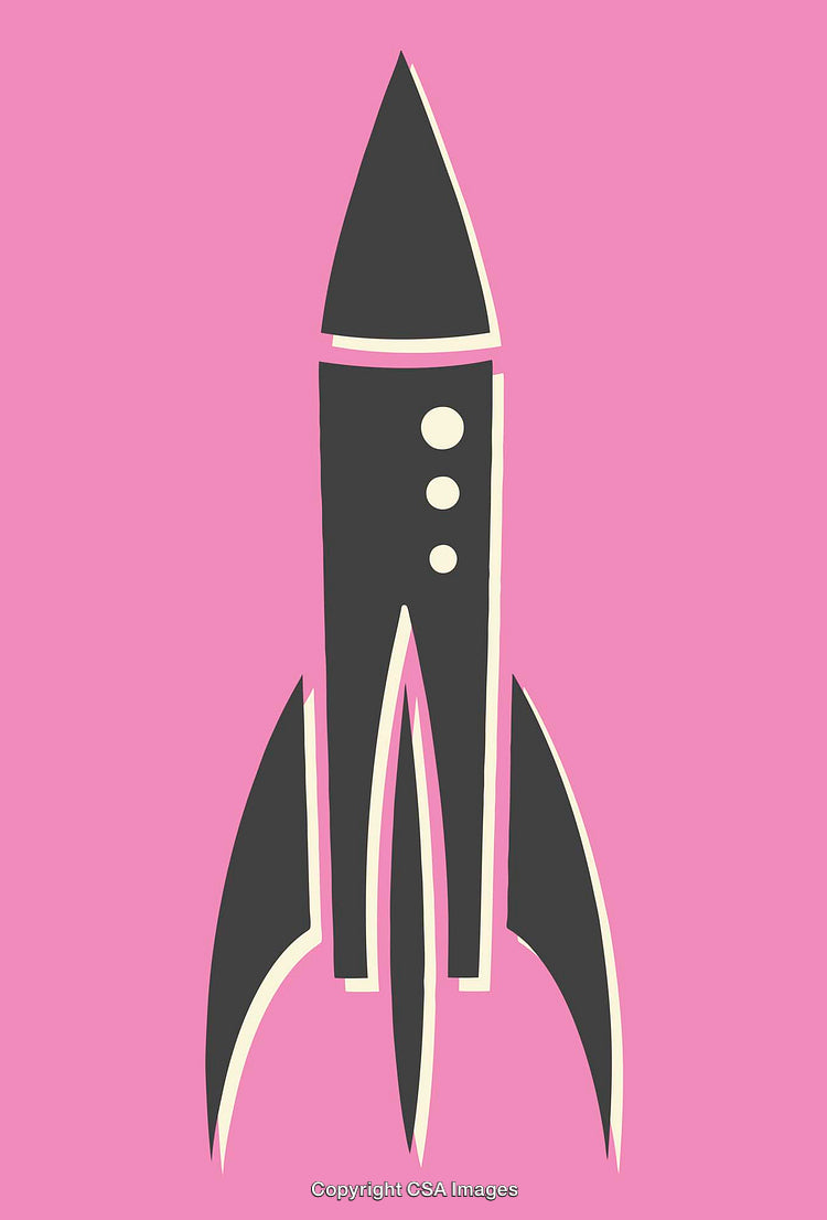 Retro Rocket Silhouette on a Vibrant Pink Background