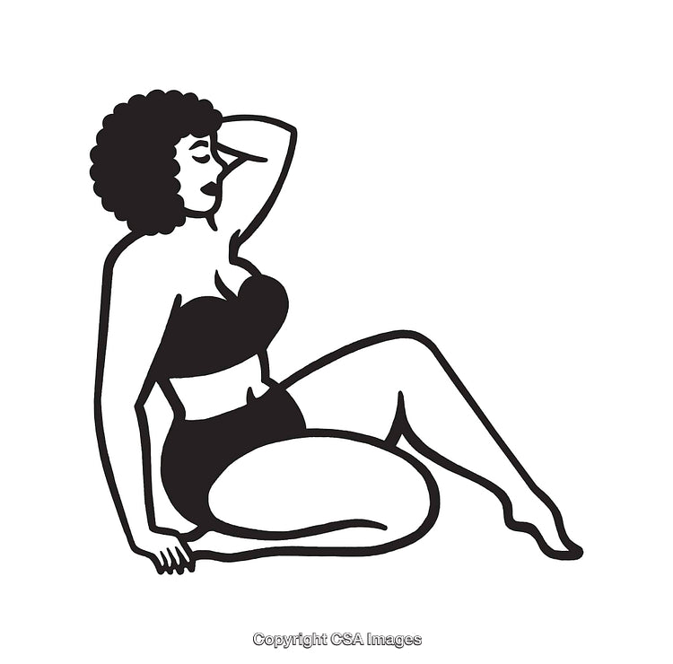 Black and White Illustration of a Relaxed Woman in Swimwear