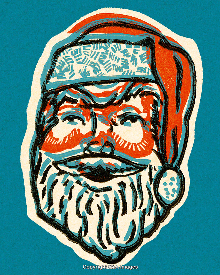 Vintage Illustration of a Smiling Santa Claus on a Blue Background