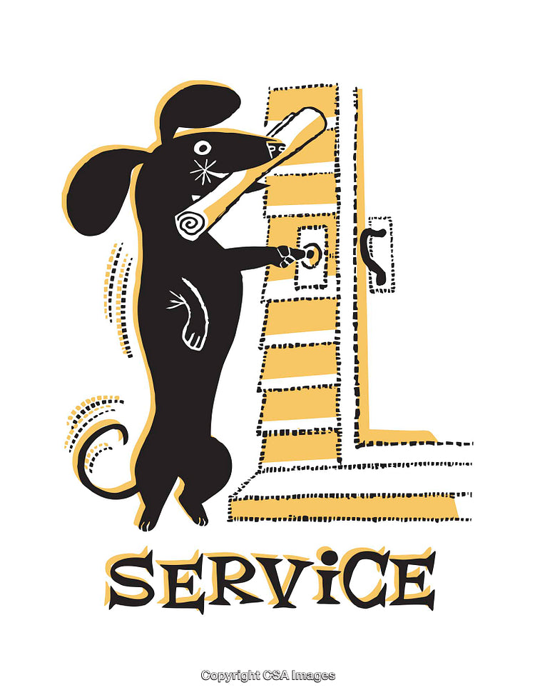 Whimsical Service Illustration Featuring a Mouse Operating a Door Mechanism