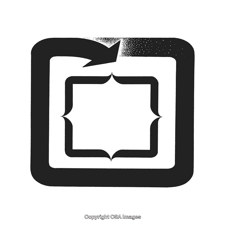 Minimalist Black and White Design with Intricate Borders and Arrow