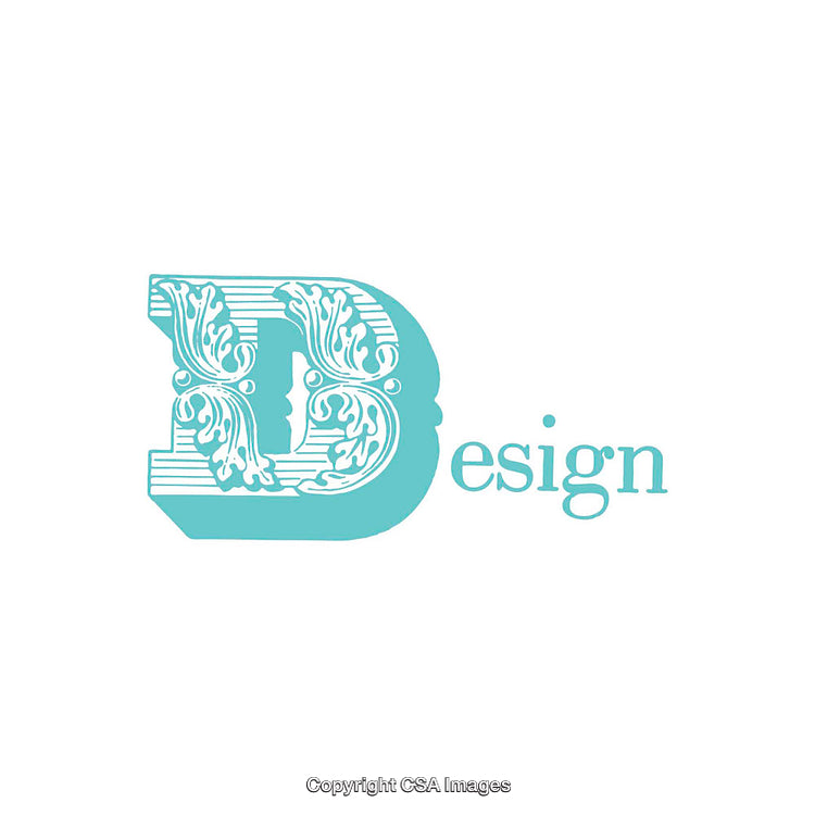 Ornate Typography Decor Design Illustration in Vibrant Blue on White Background