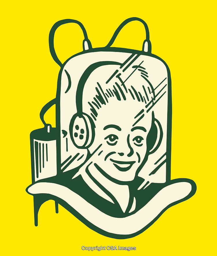 Vintage Style Illustration of Smiling Boy in Retro Futuristic Outfit