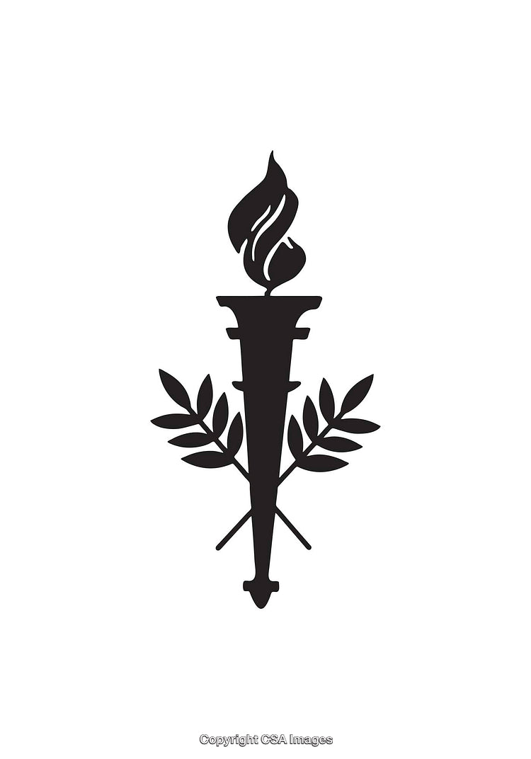 Black and White Torch Symbol with Laurel Wreath Icon