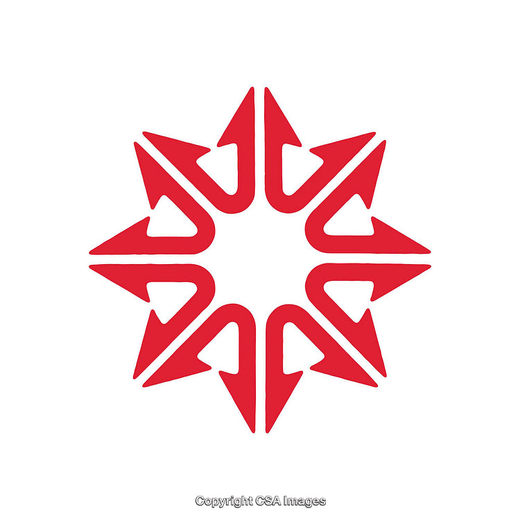Red Symmetrical Arrow Design Forming a Circular Pattern on White Background