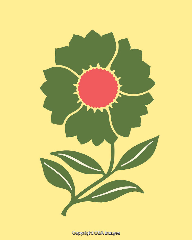 Minimalistic Floral Line Art in Bold Green and Red Tones