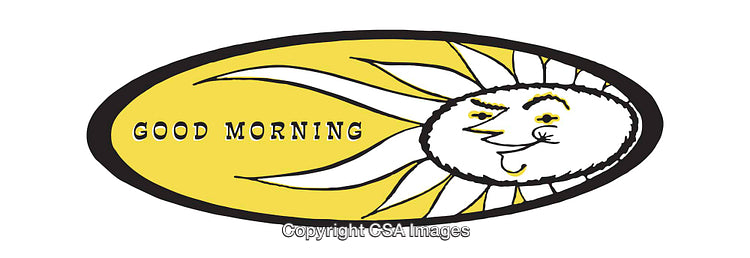 Yellow Sun Illustration with Text 'Good Morning' in Playful Artistic Style