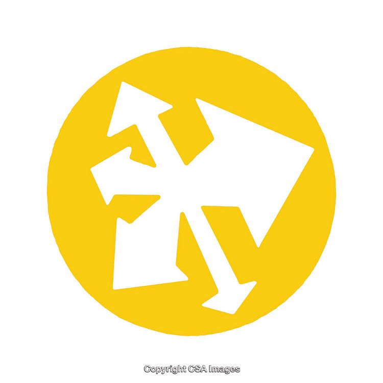 Yellow Circular Symbol with Various Directions in Arrow Shapes