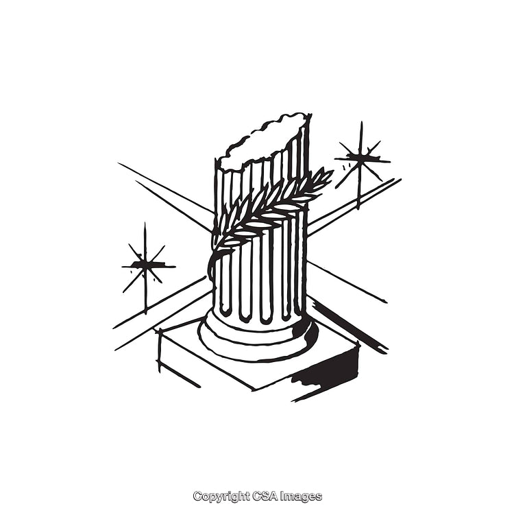 Black and White Illustration of a Decorative Classical Column with Laurel