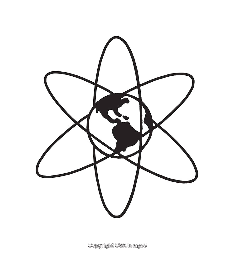 Black and White Globe Encircled by Atomic Orbit Illustrations