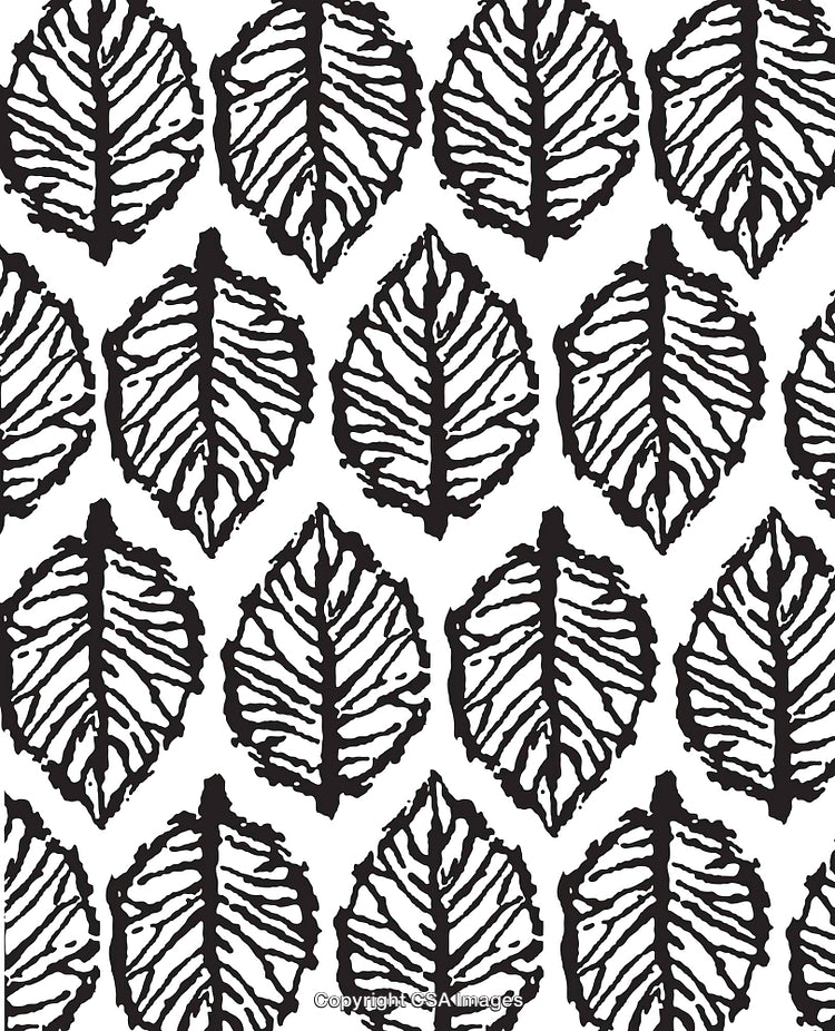 Black and White Pattern With Repeating Abstract Leaf Shapes
